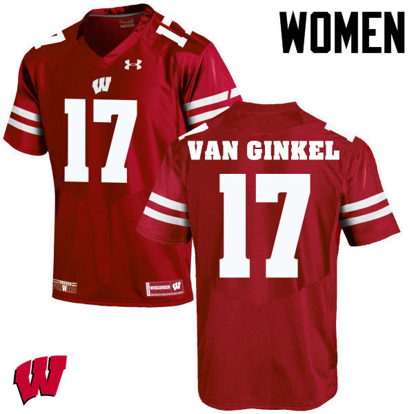 Wisconsin Badgers Women's #17 Andrew Van Ginkel NCAA Under Armour Authentic Red College Stitched Football Jersey BZ40B66VI